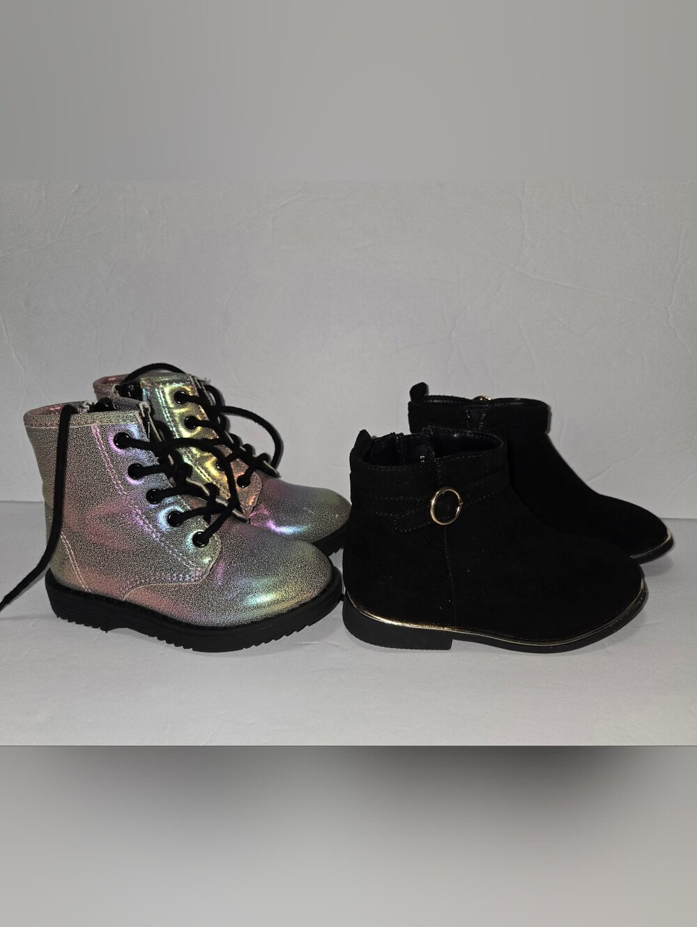 The Children's Place Iridescent Lace-Up Boots & Black Suede Ankle Boots